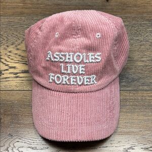 Linda Feingold Pink Corduroy Cap with Embroidered Text